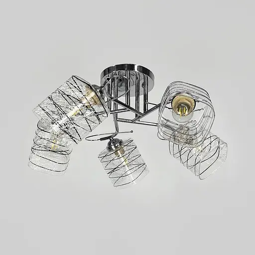 Люстра срібна на 5 плафонів з чорно-білими візерунками | Line F | Арт. 9513/5 CH - фото 1