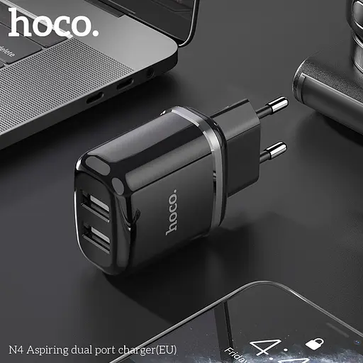 Адаптер питания зарядный HOCO Aspiring dual port charger N4 2 USB-CB сам блок белый - фото 4