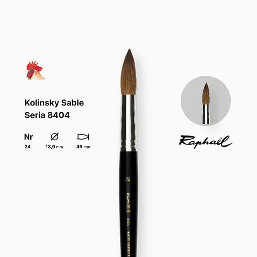 Кисть колонок круглая Raphael Kolinsky Sable, №24, профессиональная, короткая ручка - фото 2
