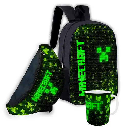 Набір дитячий майнкрафт "Minecraft" рюкзак, сумка-бананка, кружка (00270)