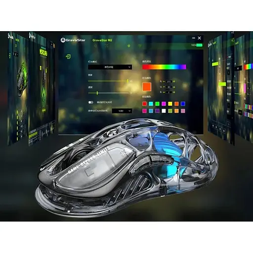 Миша GravaStar Mercury M2, BT/WL/USB-A, RGB, чорно-прозорий - фото 3