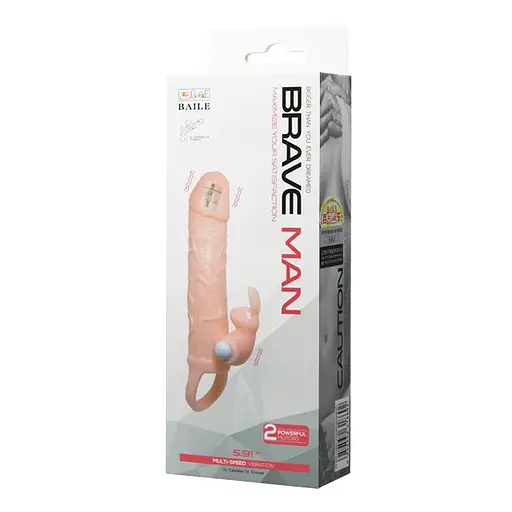 Насадка на пенис Baile Brave Men Vibro Penis Sleeve 17 см телесный - фото 8