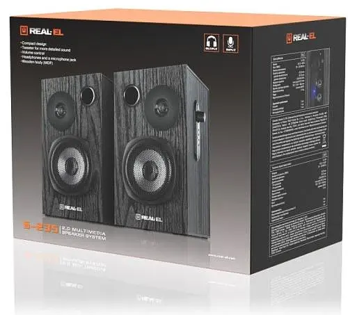Колонки 2.0 REAL-EL S-235 Black, 2 x 9 Вт, МДФ, живлення від 220V, керування збоку - фото 6