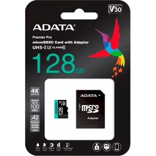 Карта пам'яті microSDXC (UHS-1 U3) A-DATA Premier Pro 128Gb Class 10 V30S A2 (R-100Mb/s W85Mb/s) (adapter SD) (AUSDX128GUI3V30SA2-RA1) - фото 3