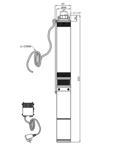 Насос глибинний відцентрований багатоступінчатий Pumpman 4STM3-10-0,55 кВт Hmax 72 м Qmax 4,8 куб.м 550 Вт (CV032269) - фото 7