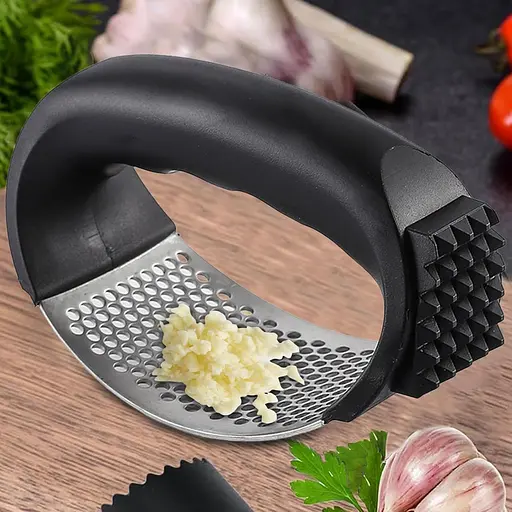 Пресс для чеснока из нержавеющей стали с пластиковой ручкой чесночница с молотком для отбивания мяса 2-в-1, Kitchen Master Черный 86852 - фото 2