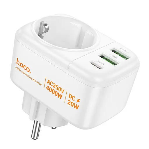 МЗП Hoco AC26 Changer Outlet Extender 20W (2USB-A/1USB-C/1Socket) White