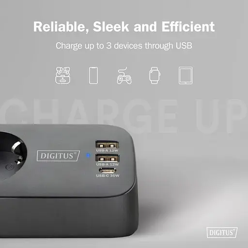 Блок розеток Digitus Office, 3xSchuko, 2xUSB-A, 1xUSB-C, 16A, 1.5 м, вилка Schuko, чорний - фото 6