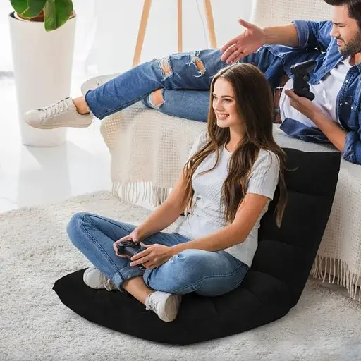 Кресло Costway Tiktok напольное с регулируемой спинкой черный - фото 4