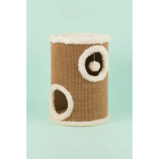 Дряпка Trixie для котів Edoardo з будиночком та іграшкою на мотузці сизаль/плюш бежева 33х50 см [CD] - фото 3