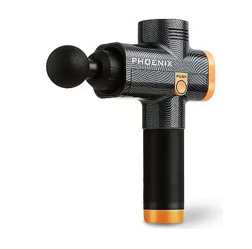 Массажный ударный пистолет триггерных точек Phoenix A2 (4 насадки) кнопочный Черный - фото 3