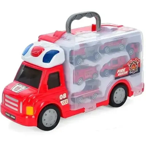 Іграшкова Фура Пожежна з металевими машинками світлом і звуком Червоний - фото 1