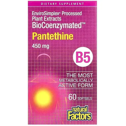 Пантетин Natural Factors BioCoenzymated Pantethine 450 mg, 60 капсул активний вітамін B5 для обміну жирів