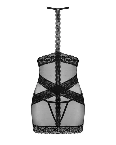 Полупрозрачная сорочка с открытой грудью Obsessive Lacrisia chemise черная с чокером XS/S - фото 5