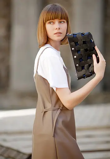 Шкіряна плетена жіноча сумка Пазл S чорна Crazy Horse - фото 2