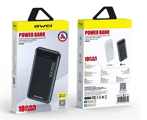 Портативний зарядний пристрій Awei P37K-10000 mAh з індикатором заряду Чорний - фото 5