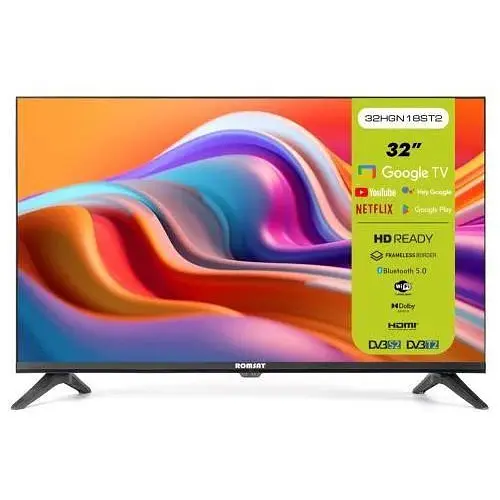 Телевізор 32" Romsat 32HGN18ST2, 1366х768, 60 Гц, Smart TV, Google TV, DVB-T2/C, 3xHDMI, 2xUSB, VESA 200x100 - фото 1