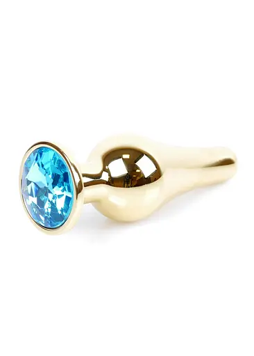 Металева анальна пробка з кристалом Boss Jewellery Gold Butt Plug Light 9.5 см (блакитний) - фото 9