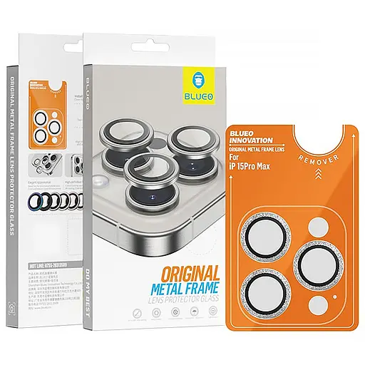 Захисне скло BlueO Metal на камеру для Apple iPhone 16 Pro/16 Pro Max/15 Pro/15 Pro Max Срібний/Silver Diamond - фото 2