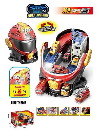 Гараж-Трек ШОЛОМ, подсветка, аудиоэффекты сирен, механический подъемник, 35x22x19 см, SK639XA