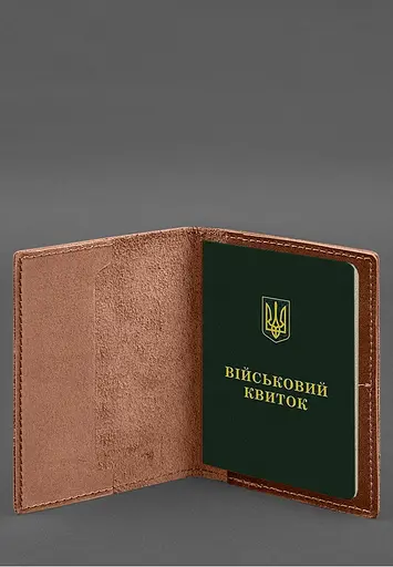 Кожаная обложка для военного билета с карманами 7.2 светло-коричневый краст - фото 4