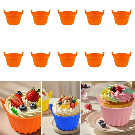 Набір з 10 силіконових порційних форм для випікання кексів і десертів, Kitchen Master Помаранчевий 87345 - фото 1