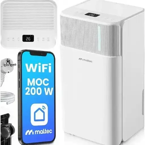 Осушитель воздуха Maltec DH-12300, 200 Вт, 12 л/24 ч, Wi-Fi, LED-дисплей, гигростат, функция сушки белья - фото 1