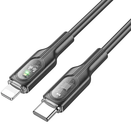 Дата кабель Hoco U120 Transparent explore intelligent power-off PD 27W Type-C to Lightning (1.2m) Black - фото 3
