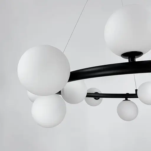 Кольцевая люстра с 15 белыми плафонами в черном корпусе Ø 85 см | Ст. AT32/15R BK+WT | Line F - фото 2