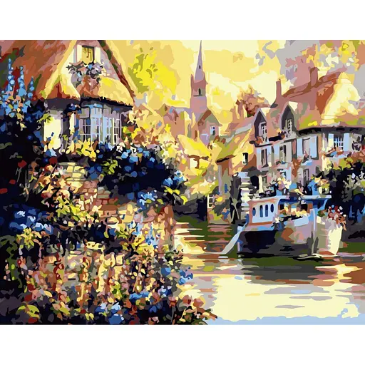 Набор для росписи по номерам Лодка в гавани, 40x50 см, с лаком и уровнем, TM Strateg, VA-0216