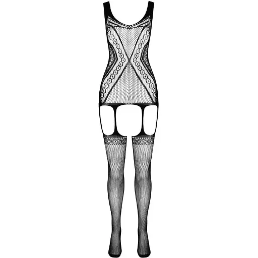 Бодистокинг Passion ECO BS007 Red, с доступом, силуэтный рисунок, имитация подвязок - фото 3