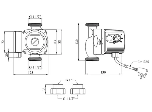 Циркуляционный насос Pumpman GRS25/40/130 Нmax 4 м Qmax 3 м³ 88 Вт з гайками (CV029794) - фото 4