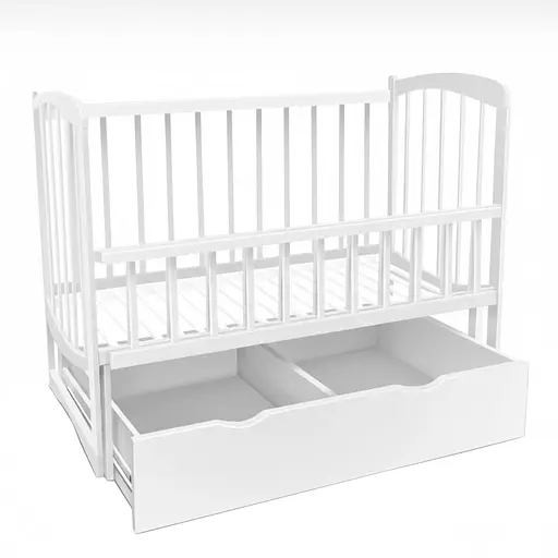 Деревянная кроватка Комета с маятником, ящиком и откидным бортом белый