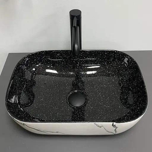 Умивальник VBI Ravenna white black marmo накладний VBI-011230, Чорний матовий - фото 3
