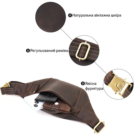 Зручна сумка-бананка для чоловіків із натуральної вінтажної шкіри SHVIGEL 34х12х4 см sum0027452 - фото 4