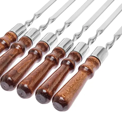 Набор шампуров из пищевой нержавеющей стали 62 см с деревянной лакированной ручкой (толщина 2 мм) 6 штук, Woodly 87495 - фото 4