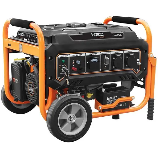 Neo Tools Генератор бензиновый 04-730, 2.8/3.0кВт, 1х12В и 2х230В (16А), бак 15л, 313г/кВтГ, 45 кг