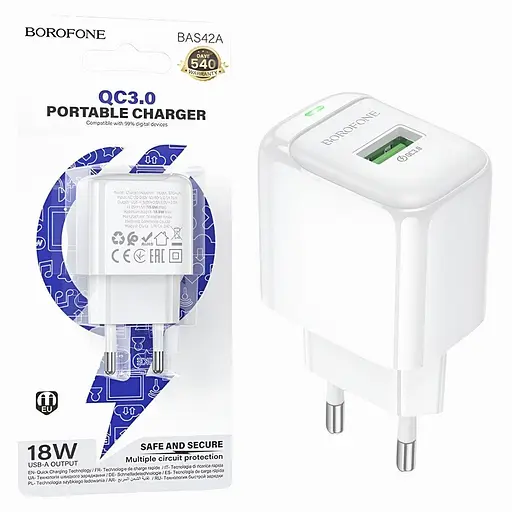Зарядное устройство Borofone BAS42A USB порт 18W поддержка Quick Charge 3.0 белый