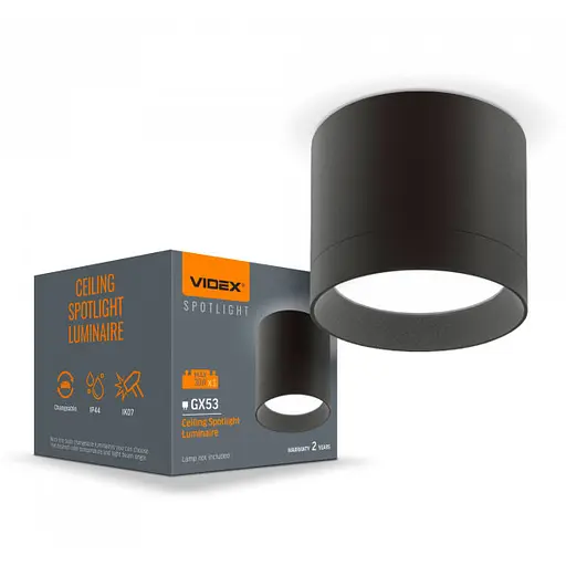 Світильник Videx IP44 під лампу GX53 накладний Чорний VL-SPF19A-B - фото 1