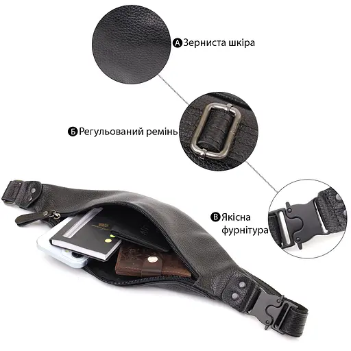 Зручна сумка бананка для чоловіків із зернистої натуральної шкіри SHVIGEL 29х11х4,5 см sum0027426 - фото 4