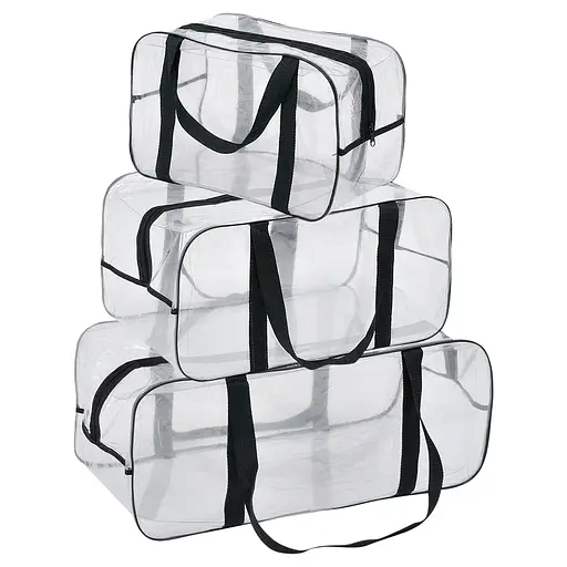 Набор прозрачных сумок в роддом: размер размер М 40х25х20 см + размер L 50х25х30 см + розмір XL 60х25х30 см (черные) - фото 1