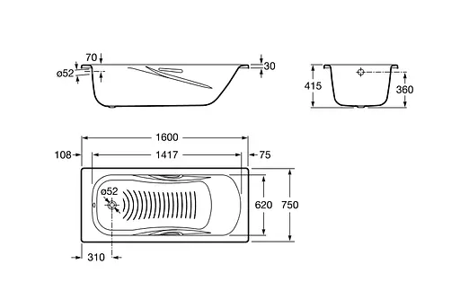 Ванна стальная Roca Prncess 160x75 A220370001 - фото 2