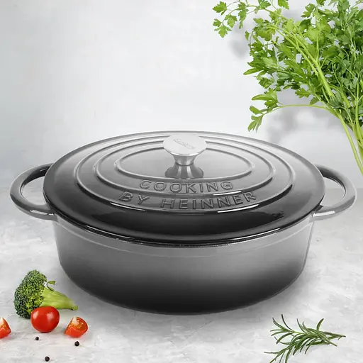 Каструля чавунна емальована овальна з кришкою Heinner сіра (HR-ZVC-S29OV) - фото 4
