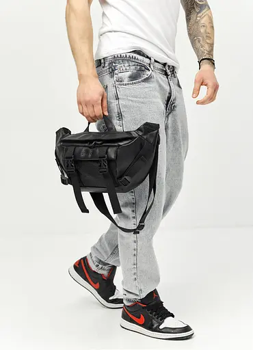 Большая мужская сумка бананка Sambag DynamicDart черная 38 × 21 × 7 см (80411101m) - фото 4