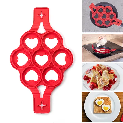 Силіконова форма для приготування оладок та яєчні у формі серця Cake Maker, A-plus Червоний 83896 - фото 1