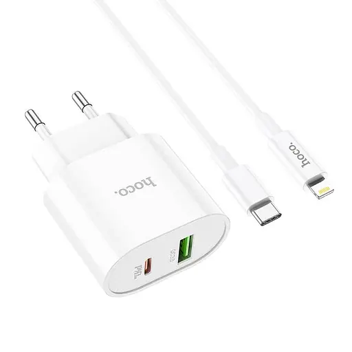 Адаптер сетевой HOCO Type-C to Lightning Cable Lineal C95A набор с белым кабелем - фото 6