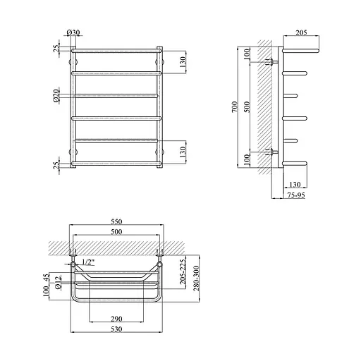 Полотенцесушитель водяной Kroner Лотос ДЛ01 700x530/6 CV014725, Хром, нижнее - фото 2