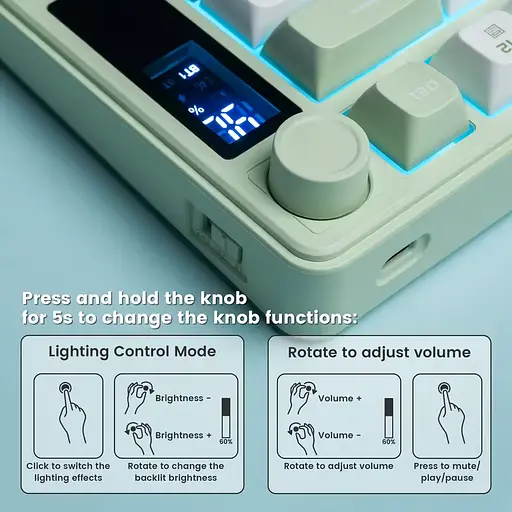 Игровая мембранная клавиатура Womier DK75 / Три режима подключения / OLED Screen / Green - фото 6