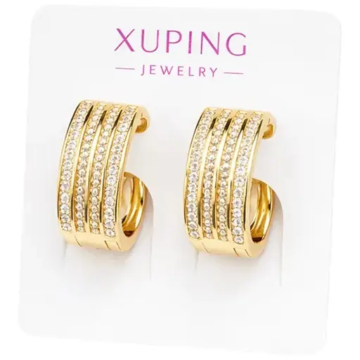 Серьги Xuping позолоченные с многорядными фианитами гипоаллергенное украшение для повседневного образа Золотистый - фото 1