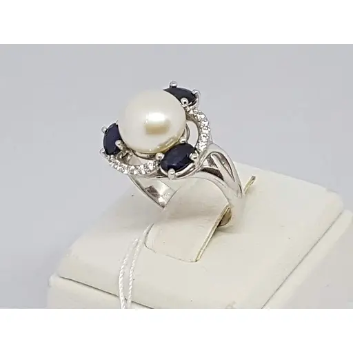 Срібне кільце Агні Калейдоскоп з сапфіром і перлами. 1781/9Р-PWT 17 - фото 3